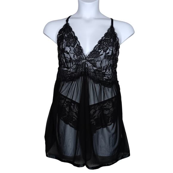 AvidLove Plunging Lace Insert Back Slit Lingerie Dress Size 3XL Black NWOT - Picture 1 of 6